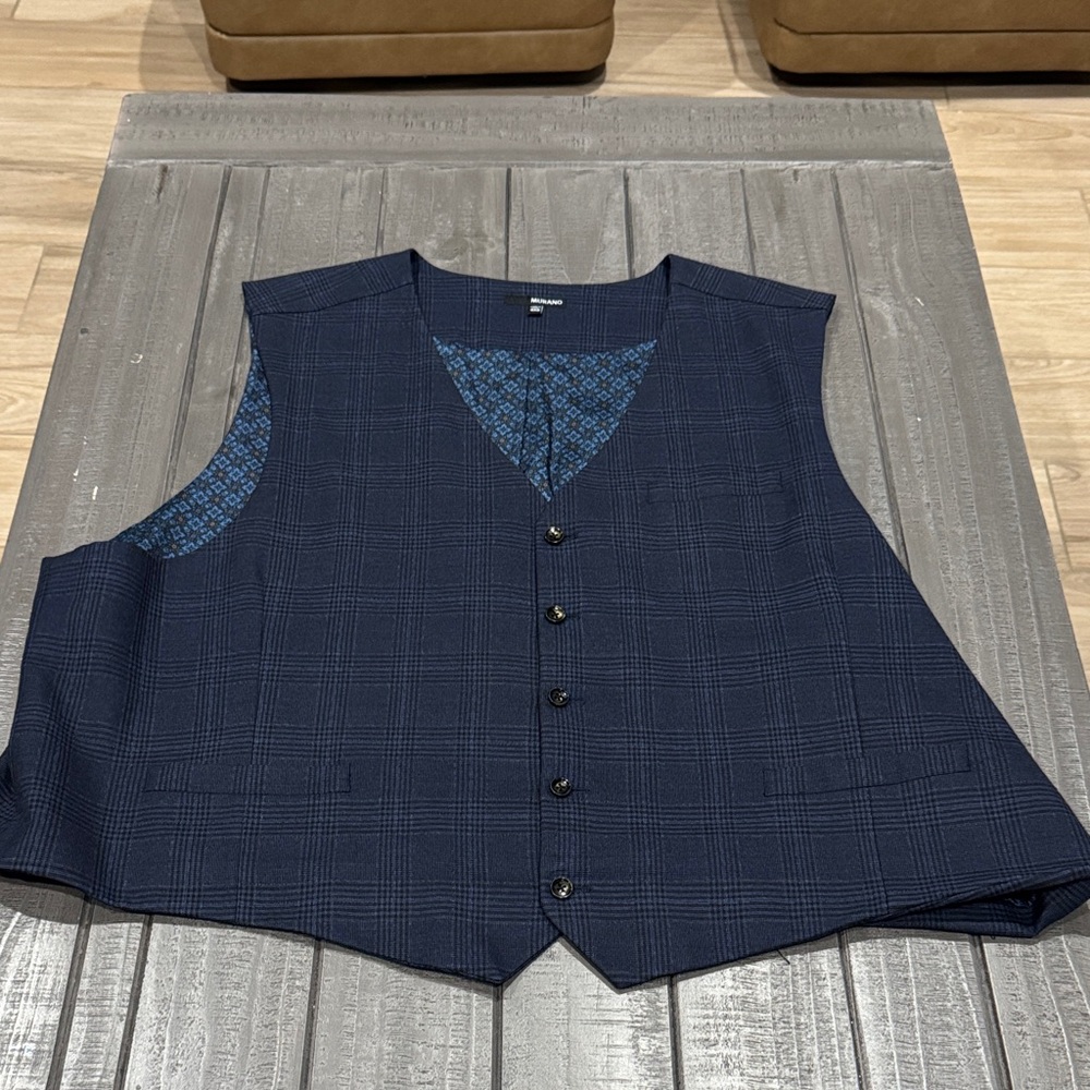 Murano Men's Navy Blue Checkered Vest
